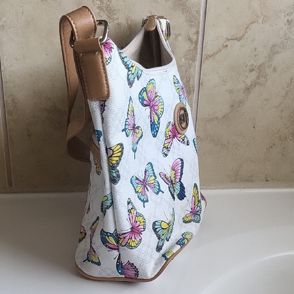 Kim Rogers Butterfly Print White and Tan Women's Bag - Picture 3 of 6